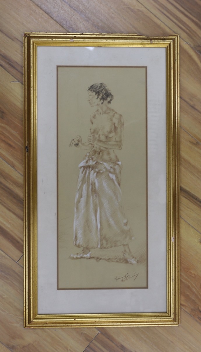 Franco Matania (1922-2006), pastel, Study of a standing woman, signed, 50 x 20cm